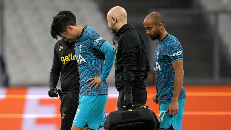 Tottenham's Son Heung-min leaves the field injured